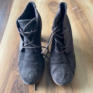 Toms Suede Brown Lace-up Booties Size 9.5